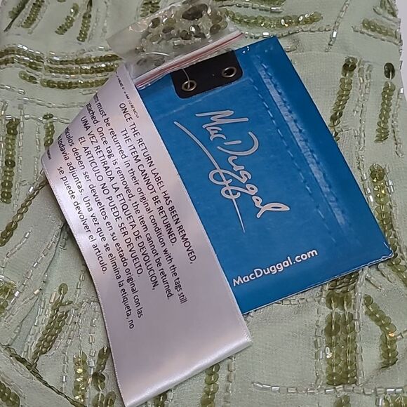 $498 NEW MAC DUGGAL 8 SAGE GREEN HAND BEADED MIDI CREPE SHEATH COLUMN DRESS NWT - Picture 5 of 16